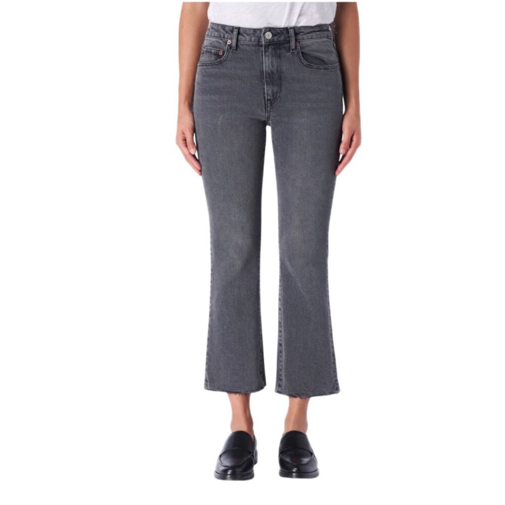 Trave Colette Kick Flare Jeans Denim Womens 27 Gray Raw Hem Mid Rise Stretch